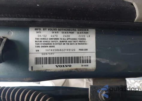 2002 Volvo S60 2.4T из США, поврежденный, VIN YV1RS58D822193120